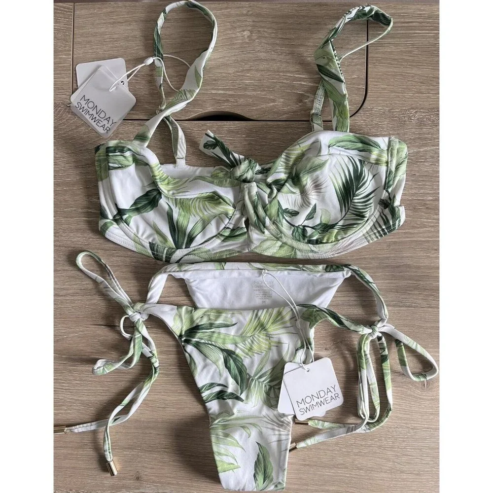 NWT Monday Swimwear SET Clovelly Top & Palma Bottom PALM Bikini Swimsuit S/M